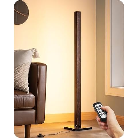 EDISHINE Wooden LED Corner Floor Lamp with Remote Cover