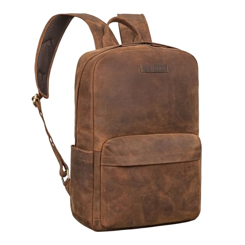STILORD 'Alois' Klassischer Laptop Rucksack 15 Zoll Leder Rucksack für Herren Businessrucksack Damen Großer Rucksack mit vielen Fächern und Trolley-Aufstecksystem, Farbe:avani - braun
