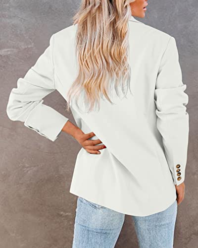 Newffr 2023 Women's Blazers Casual Open Front Long Sleeve Lapel Collar Work Office Jacket Summer Outwear White #TOP3