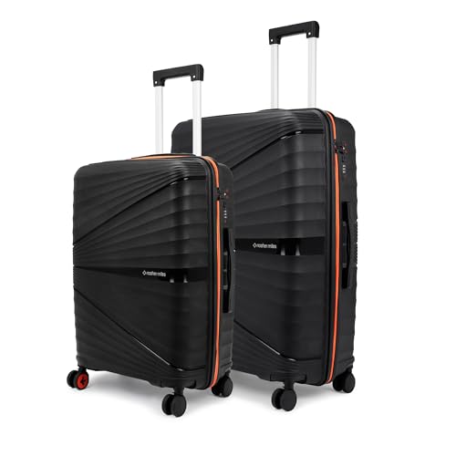 Image of Nasher Miles Golden Gate Hard-Sided Polypropylene Luggage Set of 2 | 65cm & 75cm | 8 Wheels Medium & Large Trolley Bag for Travel | Suitcase (Black & Orange)