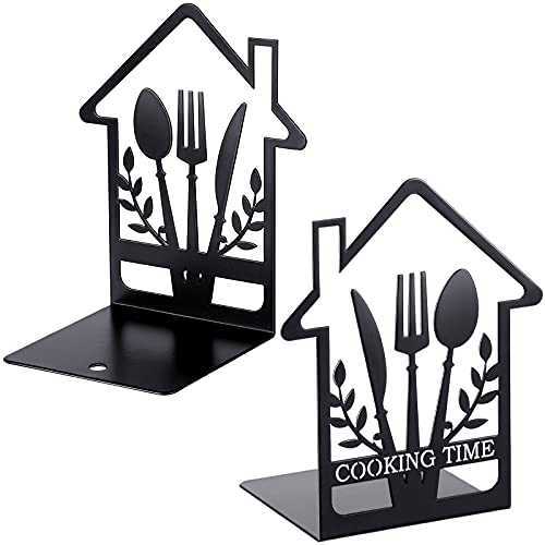 Hotop, Cookbook Bookends Fork Knife Spoon Decor Metal Bookends Supports Holders for Shelves Kitchen Book Cookbook Storage Cooking Time House Appearance Design Modern Functional Chef Housewarming