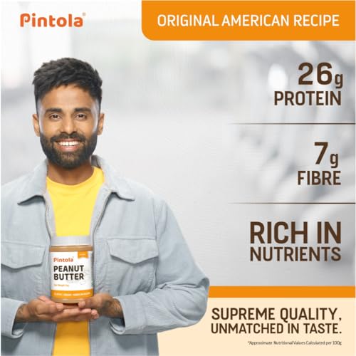 Image of Pintola Original Classic Peanut Butter Creamy 1kg - with High Protein 26g & 7.2g Fiber, Premium Roasted Nuts, Gluten Free, Zero Trans Fat, with MUFA Good Fats, Vit E & B3, Dairy Free (Pack of 3)