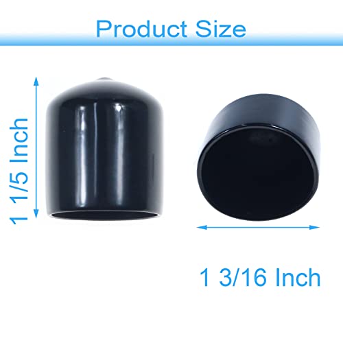 Image of Acocony 1 3 /16 Inch Rubber Cap (30.15 mm) Round Black Pack of 12 | PVC Rubber End Caps Dustproof, Protective & Aesthetic Flexible Covers for Tubing, Pipes, Poles, Bolts & More