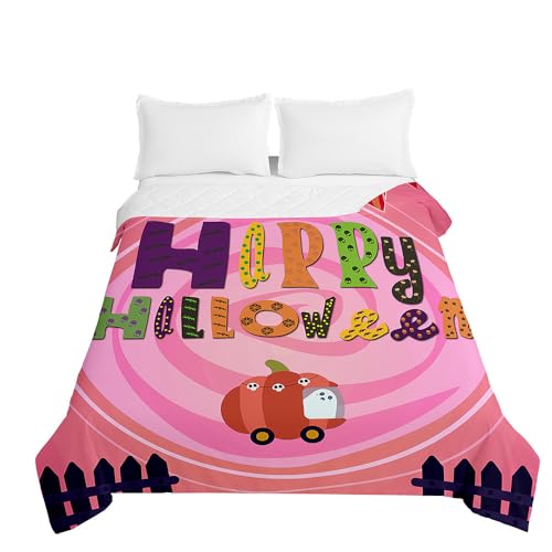 Odot Halloween Tagesdecke Bettüberwurf Gesteppte Überwurfdecke,Steppdecke Doppelbett Quilt Leichte Mikrofaser, Moderne Bedspread für alle Jahreszeiten (150x200cm,Halloween)