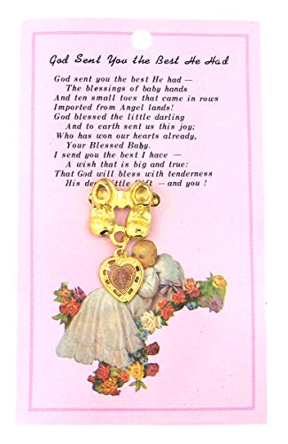 Image of Needzo Baby Feet with Pink Miraculous Medal Heart Pin, 1 3 /8 Inch