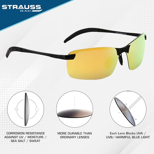 Image of Strauss Polarized Sunglasses for Men and Women | Lightweight Sunglasses with UV Protection for Cycling | Running | Driving | Cricket | Fishing, (Yellow)