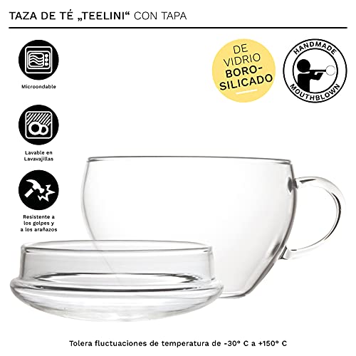 Creano Taza de Té con Tapa, Práctica para Flor di Tèlini o Bolsita de Té, Latte Macchiato, Café | 200ml - Imagen 4
