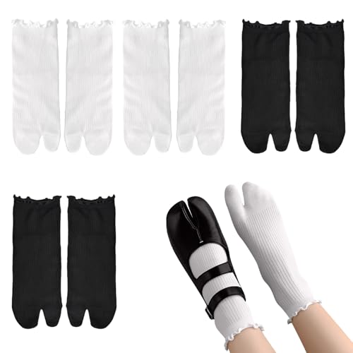 HZHSGLY 4 Paires Chaussettes Tabi Femme, Flip Flop Geta Chaussettes Respirantes élastiques Coton Japonaises Tabi Socks