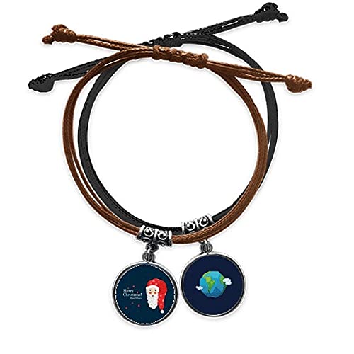 Pulsera Feliz Navidad Santa Claus con cadena de cuero natural y cuerda de mano ajustable