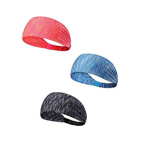 Cinta Sudor Cabeza,Cintas Pelo Mujer,3 Pack Deportes Diadema Corriente para Yoga, equitación, Baloncesto, Ciclismo, Ejercicio, Ejercicio