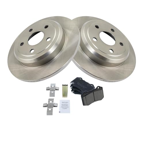 Image of TRQ Rear Brake Pad and Rotor Set Ceramic Solid Rotors Compatible with 2012-2019 Jeep Grand Cherokee 2018-2020 Dodge Durango