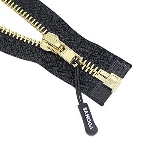 Yahoga #10 24 Inch Brass Separating Jacket Zipper Y-Teeth Metal Zipper Heavy Duty Metal Zippers For Jackets Sewing Coats Crafts (24" Brass） #TOP1