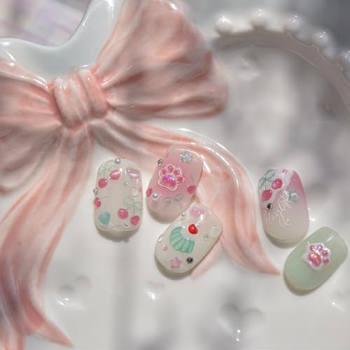 Image of 5D Embossed Cake Nail Sticker for Nails Art Pink Nail Decals Cherry Bow Nail Art Stickers Cute Nails Decal Self Adhesive Manicure Supplies Decoration for Women Girls Kid