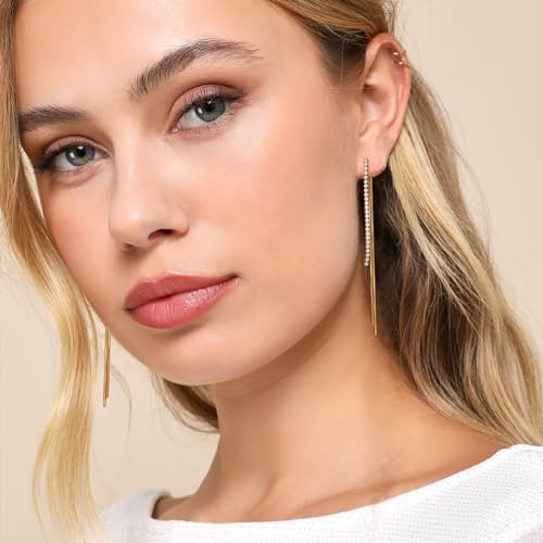 Gold Chain Dangle Earrings for Women 18K Gold Fringe Bead Snake Chain Tassel Dangle Drop Earrings for Wedding Bridesmaid Party Proms4