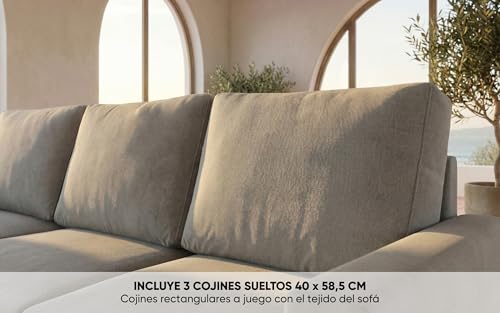 Sofá de salón 3 plazas con chaise longue esquinero reversible BUDWING Fox gris 7