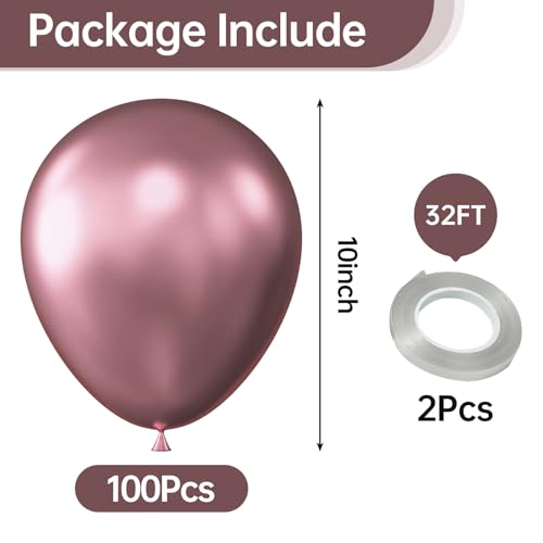 Image of KALOR 10 Inch Metallic PInk Balloons, 100 Pcs Latex Helium Metallic Balloons for Kid's Birthday Party Baby Shower Wedding Graduation Graduation Party Decorations