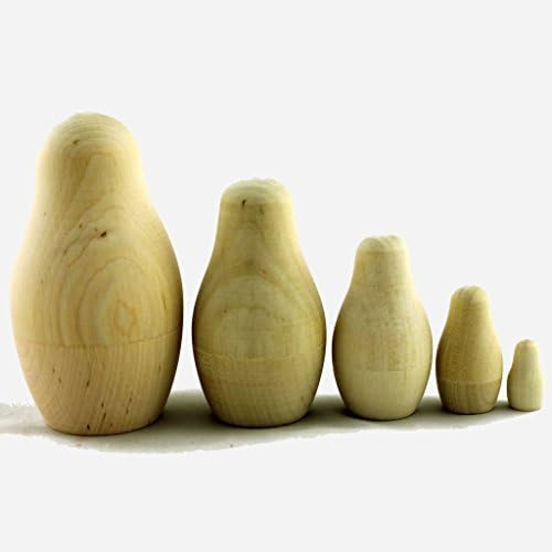 Lot of 9 Blank Russian Nesting Dolls for DIY Craftwork Each Doll 5 Pcs - 45 Unpainted Wooden Matryoshka Stacking Dolls - Lote de 9 Blanco Munecas Rusas de Madera