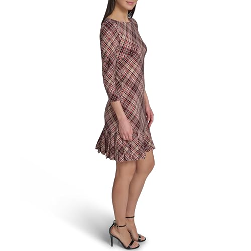 Image of Tommy Hilfiger Women's 3 /4 Sleeve High Neck Ruffle Trim Jersey Mini Dress