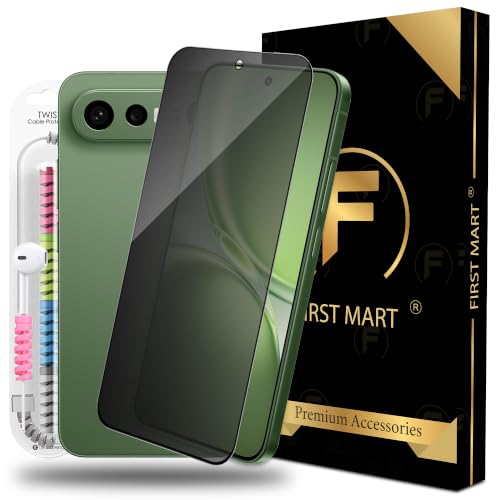 Image of FIRST MART Privacy Tempered Glass for Vivo X300 FE With Cable Guard & Installation Kit | Anti-Spy 9H Screen Protector, Edge-to-Edge, Case-Friendly | Black