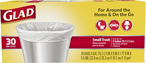 Glad Small Trash Bags - 4 Gallon White Trash Bag - 30 Count