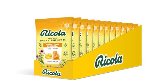 Ricola Honey Lemon and Echinacea Cough Drops Bag, Pack of 12, Naturally Effective Throat Lozenges, Cough Sweets,12 X 75 g