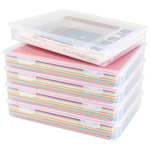 GBACHOOSE 5 Stück Archivbox A4, Aufbewahrungsbox mit Deckel A4, 32.5x23x5CM Transparent Kunststoffboxen Dokumentenbox Tragbare Archivboxen Aufbewahrung für Dokumente, Sammelalben, Bastelarbeiten