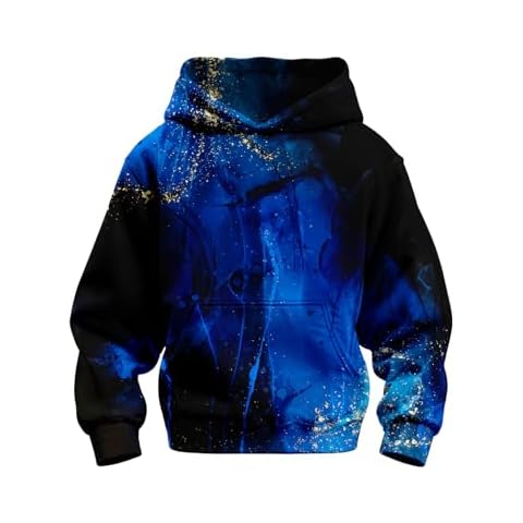 sanatty 3D Print Hoodies for Teen Boys Kids, Graphic Printed Sweatshirt Pullover, 6-16 Years, with Pockets (US, Age, 6 Years, 7 Years, A2 Blue Galaxy) Cover