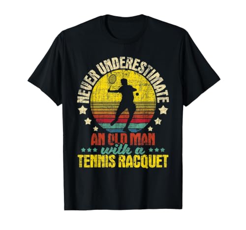 Never Underestimate an Old Man - Tennis Racket Sports Lover T-Shirt, Men, Black, 3X-Large