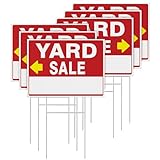 6 Pack Yard Sale Signs,Double Sided Yard Signs with Metal Stakes,16x12 Inches Large Corrugated Plastic Garage Sale Sign with Directional Arrow Weatherproof,Easy to Install,Indoor Outdoor Use