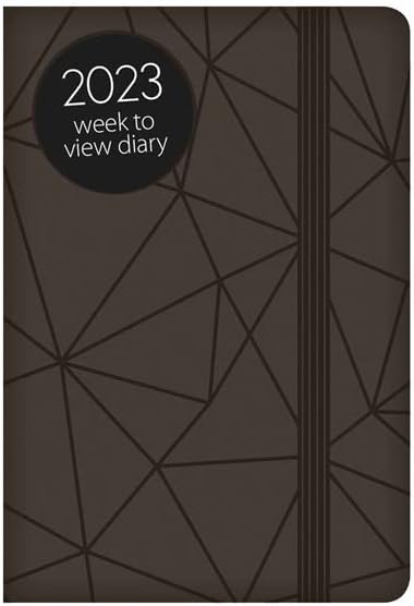 2023 Pocket Week to View Diary Embossed Geometric Diary with Elastic Closure (Black)