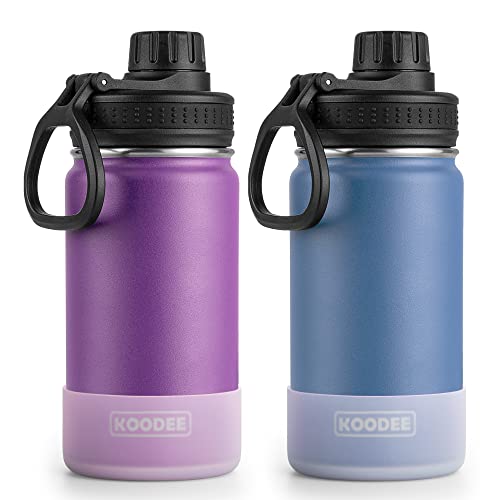 Image of koodee Small Water Bottle 2 Pack-12 oz Stainless Steel Vacuum Insulated Sports Water Bottle with Leakproof Spout Lid (Purple- Royal Blue)