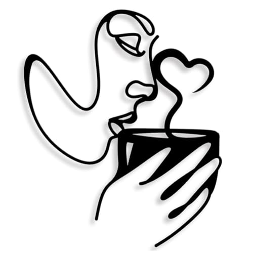 Cvoepobey Decoración de Arte de Pared de Café de Metal, Mujeres Minimalistas Arte de Pared con Forma de Café, Esculturas de Café de Dibujo Lineal Abstracto Moderno