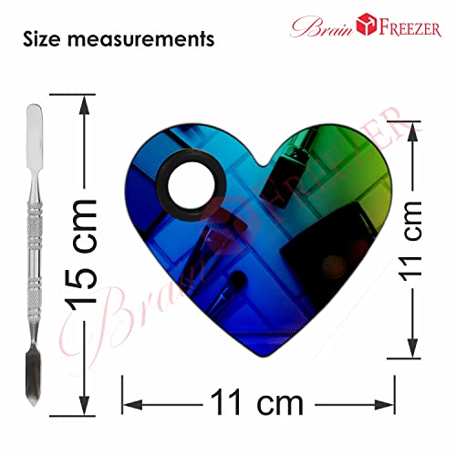 Image of Brain Freezer Shiny Makeup Palette With Stainless Steel Round Shape Spatula, 100 g (Heart Rainbow)