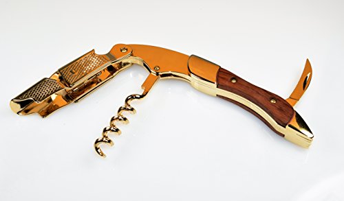 Gold Plated Corkscrew W/Wood Handle Professional Double Hinge Waiters Wine Key #TOP5