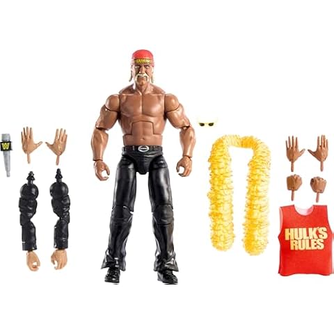 WWE Mattel Elite Collection Action Figure & Accessories, Premium Live Event Hulk Hogan Set, Wrestlemania with Howard Finkel Build-A-Figure Parts Cover