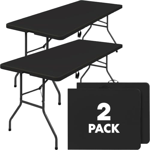 Image of SIMPLI-MAGIC Black Foldable Table (6FT), 2-Pack Indoor /Outdoor Folding Utility Tables with Carry Handle for Parties, Events, Crafts, and Picnics