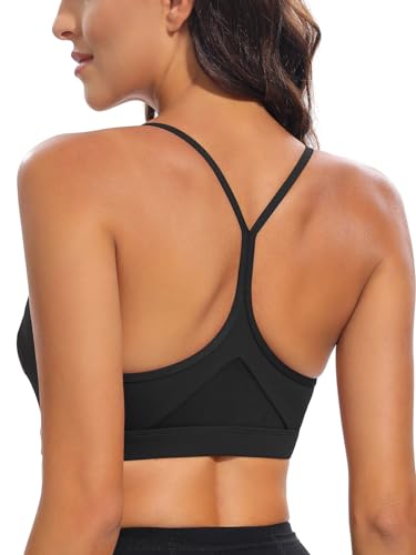 Image of RUNNING GIRL Y-Back Sports Bras for Women, Medium Impact Wirefree Padded Bra Workout Crop Top Longline Sports Bra Push up, Black