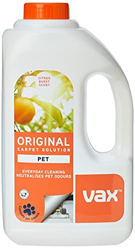 Vax Original Pet 1.5L Carpet Cleaner Solution Stain Remover Shampoo Citrus Burst Scent Neutralises Pet Odours 1-9-142054 White