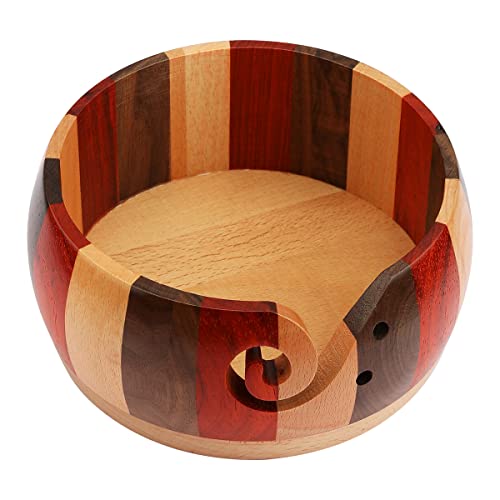Katech Garnschale, Wollschale aus Holz für Strick- und Häkelprojekte, Handgemachte GehäKelte Wollschale (Dreifarbig) Cover