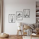 3 Pcs Minimalist Heart Hands Black Metal Wall Decor Single Line Wall Art Abstract Metal Wall Art Decor for Bedroom Livingroom,Bathroom,Decor for Couples
