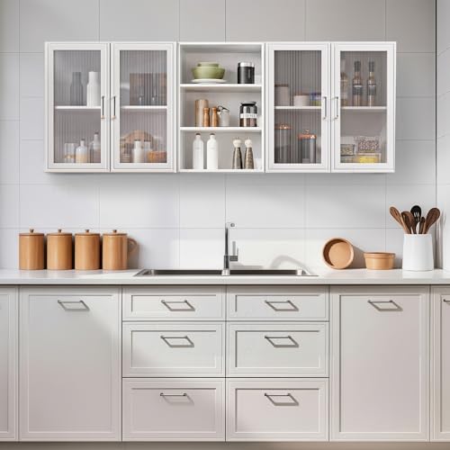 Furnaza Kitchen Wall Cabinets with Acrylic Glass Doors, Laundry Wall Mounted Storage Cabinets with Adjustable Shelf, Floating Hanging Upper Cabinets for Laundry Room,Bathroom, Kitchen,White