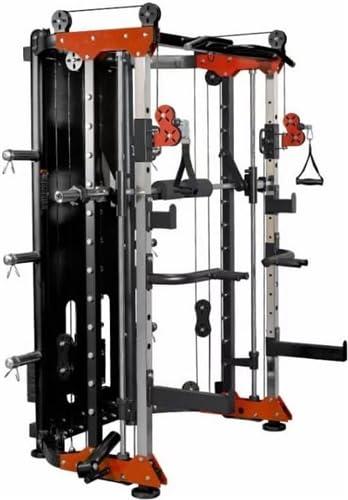 French Fitness FSR80 Multi Functional Trainer Smith & Rack System - All-in-One Machine for Home & Commercial Gyms with Dual Pulley, Weight Stacks, LAT Pulldown, Smith Machine & Accessories
