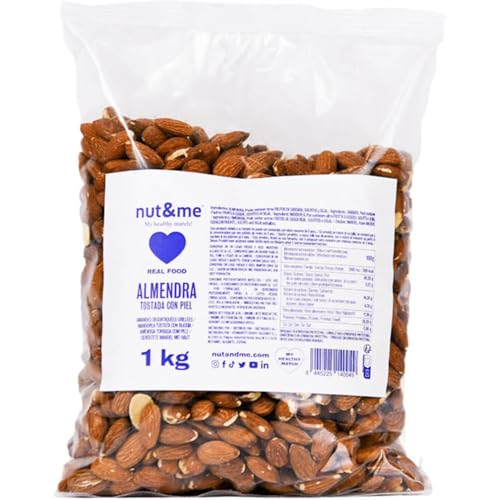 nut&me Almendras tostadas sin sal 1kg | Sin gluten ni aditivos | Keto | Frutos secos saludables | Proteina vegana | Textura crujiente | Snack ideal