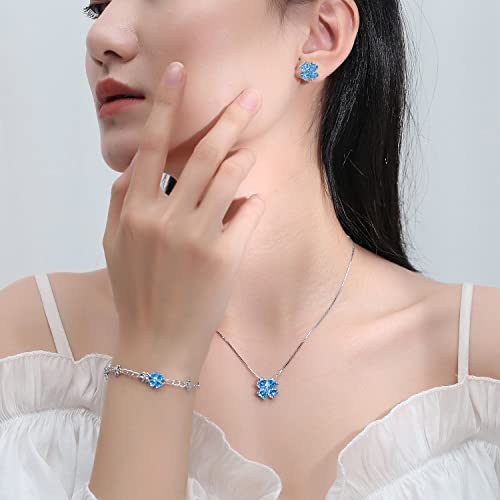 Image of JIANGXIN Lucky Four leaf clover 925 Sterling Silver Birthstone Chain Link Bracelet for Women Gemstone Jewelry Shamrock Birthday Gift 16+4cm