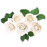 Global Sugar Art Peace Rose Ivory Sugar Cake Flowers 5 Count with Leaves by Chef Alan Tetreault