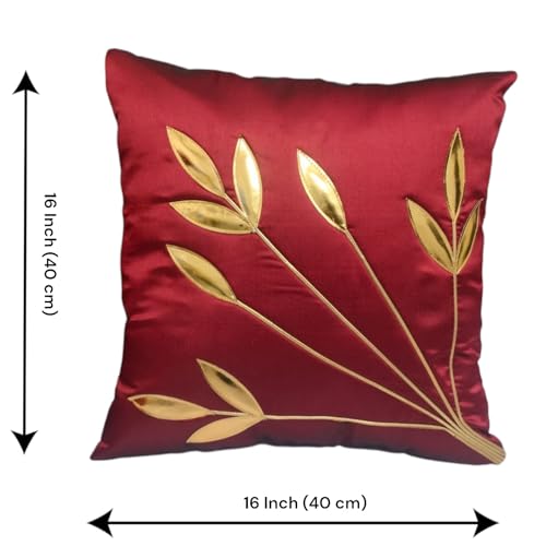 Image of Golden Floral Cushion Covers, 16x16 Inch, Set of 5 (Maroon)