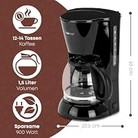 Clatronic® Kaffeemaschine | Kaffeeautomat für 12-14 Tassen (ca. 1,5 Liter) | Filterkaffeemaschine mit Nachtropfsicherung und herausnehmbaren Filtereinsatz | 900W | Coffee Machine KA 3473 schwarz – Ansicht 2