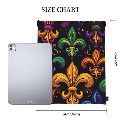 Colorful Mardi Gras Drawstring Backpack Bag Fleur De Lis String Sports Gym Sack for Men Women Lightweight Cinch Sports Sackpack for Travel Yoga Beach Swimming4