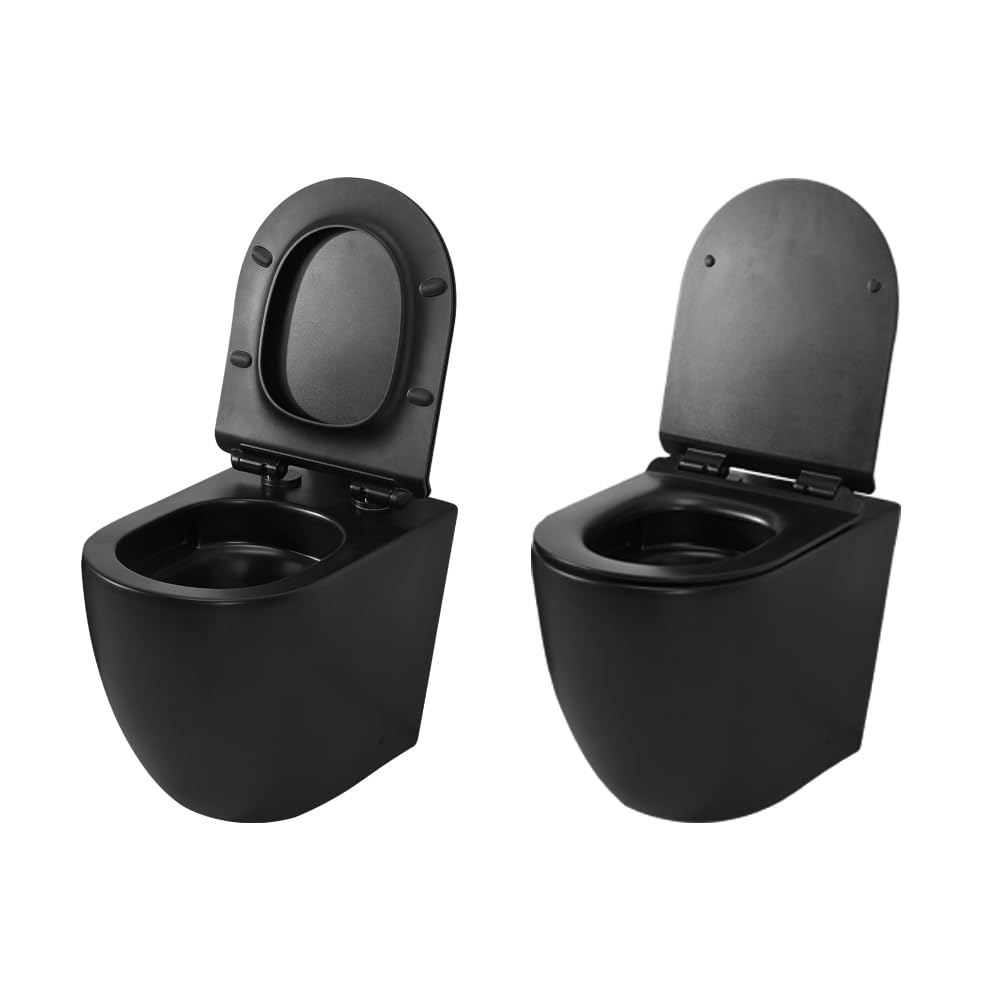 Sanitari Filomuro in Ceramica Nero Opaco con Copriwc Soft Close e Scarico a Tornado – Set WC e Bidet Linea Tokyo Design Moderno