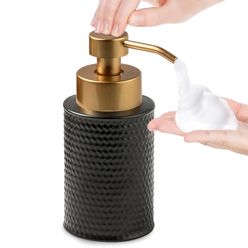 Foam Soap Dispenser with Refined and Vintage Emboss, Ceramic Hand Soap Dispenser for Bathroom (Black)